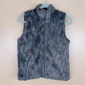 Joan Rivers Gray Faux Fur Sequin Full Zip Vest XS Maximalist Whimsigoth